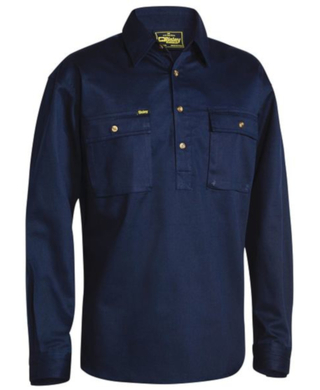 WORKWEAR, SAFETY & CORPORATE CLOTHING SPECIALISTS - CLOSED FRONT COTTON DRILL SHIRT - LONG SLEEVE