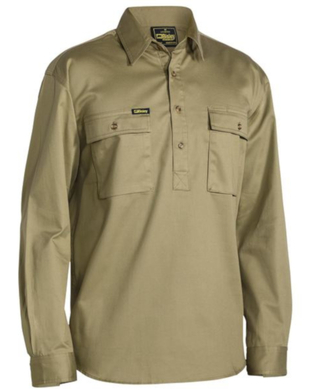 WORKWEAR, SAFETY & CORPORATE CLOTHING SPECIALISTS - Closed Front Cotton Drill Shirt - Long Sleeve