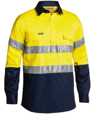 WORKWEAR, SAFETY & CORPORATE CLOTHING SPECIALISTS - 3M TAPED CLOSED FRONT HI VIS DRILL SHIRT - LONG SLEEVE
