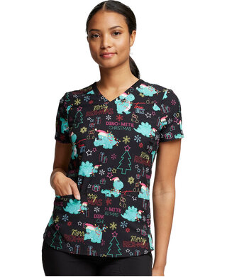 WORKWEAR, SAFETY & CORPORATE CLOTHING SPECIALISTS - V-Neck Print Top in Merry Rex-mas
