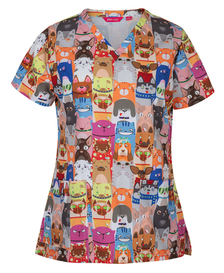 WORKWEAR, SAFETY & CORPORATE CLOTHING SPECIALISTS - JB's LADIES SCRUB TOP PRINTED