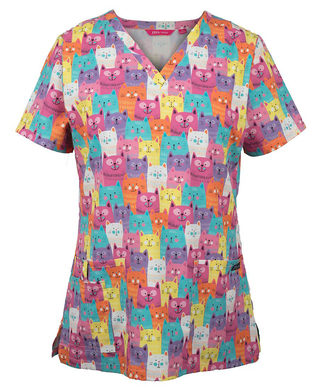 WORKWEAR, SAFETY & CORPORATE CLOTHING SPECIALISTS - JB's LADIES SCRUB TOP PRINTED