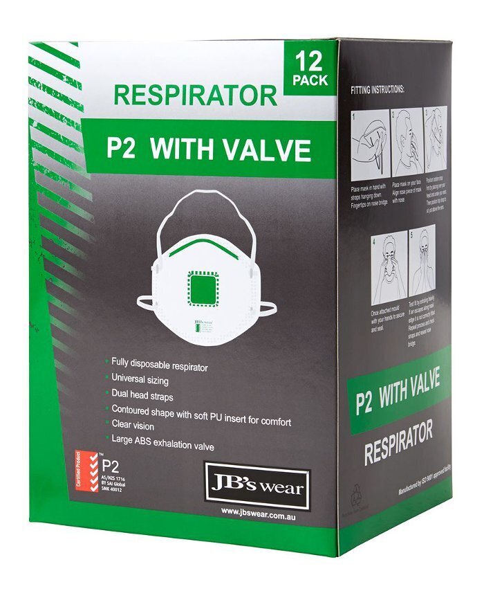 WORKWEAR, SAFETY & CORPORATE CLOTHING SPECIALISTS - JB's P2 Respirator With Valve (12Pc)