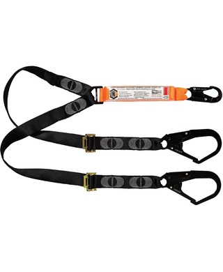 WORKWEAR, SAFETY & CORPORATE CLOTHING SPECIALISTS - Elite Double Leg Shock Absorbing 2M Adjustable Lanyard with Hardware SN & SD X2