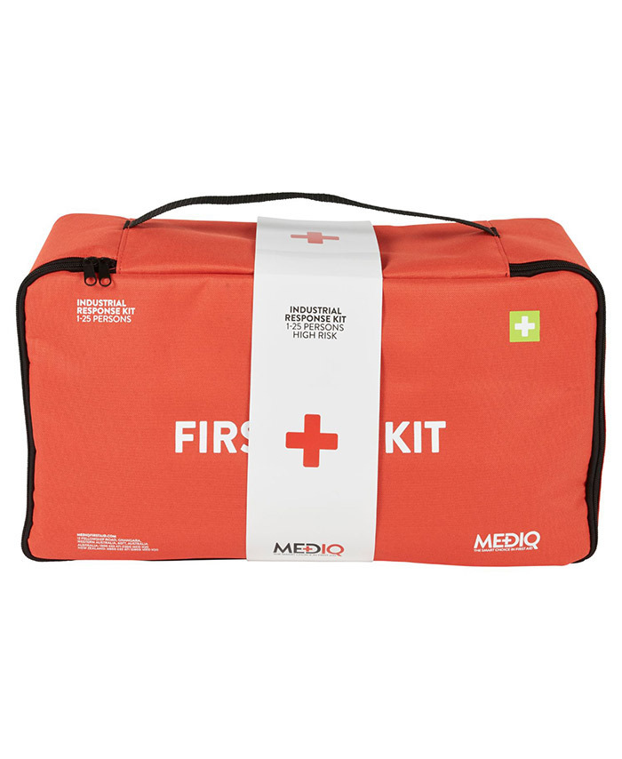 WORKWEAR, SAFETY & CORPORATE CLOTHING SPECIALISTS - DISCONTINUED - MEDIQ ESSENTIAL FIRST AID KIT WORKPLACE RESPONSE IN ORANGE SOFT PACK 1-25 PERSONS HIGH RISK