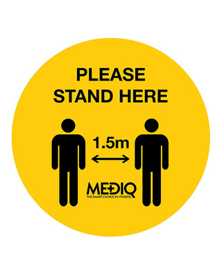 WORKWEAR, SAFETY & CORPORATE CLOTHING SPECIALISTS - DISCONTINUED - Floor Decal Please Stand Here 1.5m Yellow - Pack of 10