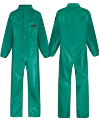 WORKWEAR, SAFETY & CORPORATE CLOTHING SPECIALISTS - Chemmaster Green PVC Coverall with Collar - Small
