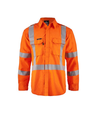 WORKWEAR, SAFETY & CORPORATE CLOTHING SPECIALISTS - TORRENT HRC2 MEN'S HI VIS NSW RAIL  O/FRONT SHIRT WITH XPATTERN FR  REFLECTIVE TAPE