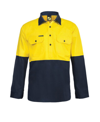 WORKWEAR, SAFETY & CORPORATE CLOTHING SPECIALISTS - Workcraft - New Lightweight Hi Vis Two Tone Half Placket Vented Cotton Drill Shirt with Semi Gusset Sleeves