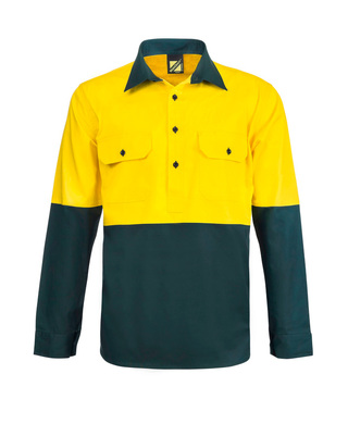 WORKWEAR, SAFETY & CORPORATE CLOTHING SPECIALISTS - Workcraft - New Lightweight Hi Vis Two Tone Half Placket Vented Cotton Drill Shirt with Semi Gusset Sleeves