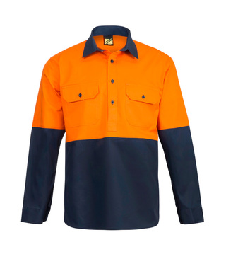 WORKWEAR, SAFETY & CORPORATE CLOTHING SPECIALISTS - Workcraft - Hi Vis Two Tone Half Placket Cotton Drill Shirt with Semi Gusset Sleeves