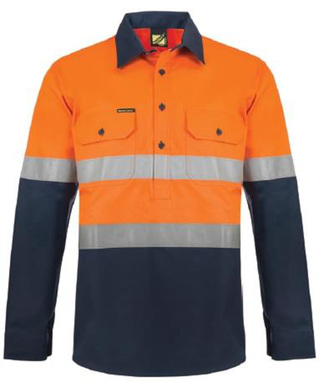 WORKWEAR, SAFETY & CORPORATE CLOTHING SPECIALISTS - Workcraft - Hi Vis Two Tone Half Placket Cotton Drill Shirt with Semi Gusset Sleeves and CSR Reflective Tape