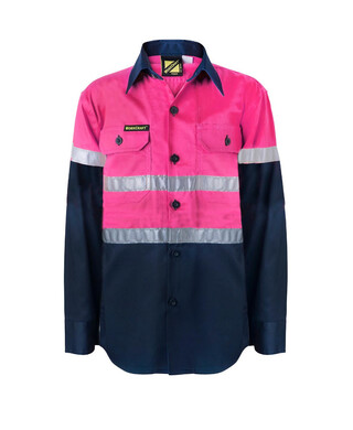 WORKWEAR, SAFETY & CORPORATE CLOTHING SPECIALISTS - GIRLS Two Tone Hi Vis Long Sleeve Shirt with 3M (#8910) reflective tape