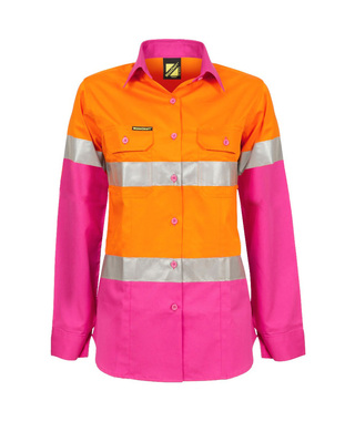 WORKWEAR, SAFETY & CORPORATE CLOTHING SPECIALISTS - LADIES Lightweight Hi Vis 2 Tone L/S VENTED shirt with 3M (#8910) tape