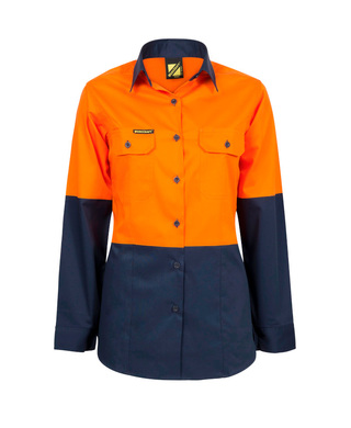 WORKWEAR, SAFETY & CORPORATE CLOTHING SPECIALISTS - LADIES Lightweight Hi Vis 2 Tone Long Sleeve VENTED shirt