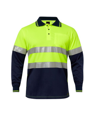 WORKWEAR, SAFETY & CORPORATE CLOTHING SPECIALISTS - Workcraft - Hi Vis Two Tone Long Sleeve Micromesh Polo with Pocket and CSR Reflective Tape