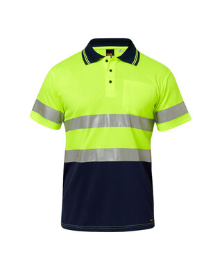 WORKWEAR, SAFETY & CORPORATE CLOTHING SPECIALISTS - Workcraft - Hi Vis Two Tone Short Sleeve Micromesh Polo with Pocket and CSR Reflective Tape
