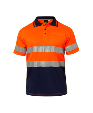 WORKWEAR, SAFETY & CORPORATE CLOTHING SPECIALISTS - Workcraft - Hi Vis Two Tone Short Sleeve Micromesh Polo with Pocket and CSR Reflective Tape