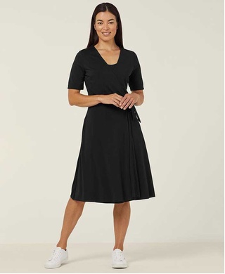 WORKWEAR, SAFETY & CORPORATE CLOTHING SPECIALISTS - JERSEY WRAP DRESS-Black-XS