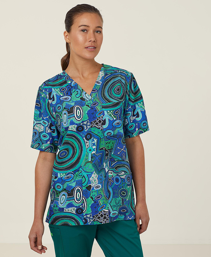 WORKWEAR, SAFETY & CORPORATE CLOTHING SPECIALISTS - Warlu Indigenous Print Scrub Top