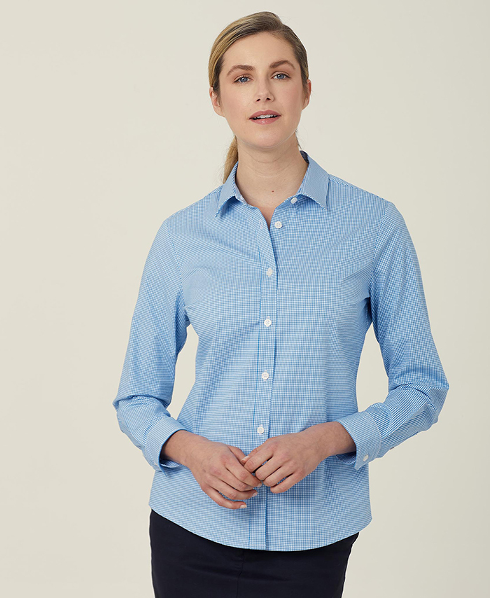 WORKWEAR, SAFETY & CORPORATE CLOTHING SPECIALISTS - Cyan Gingham Check Long Sleeve Shirt Slim