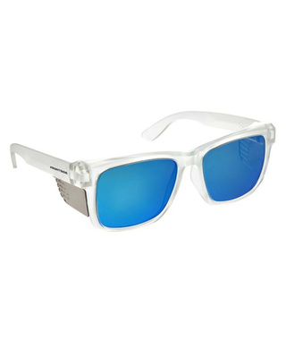 WORKWEAR, SAFETY & CORPORATE CLOTHING SPECIALISTS - SAFETY GLASSES FRONTSIDE POLARISED BLUE REVO LENS WITH CLEAR FRAME