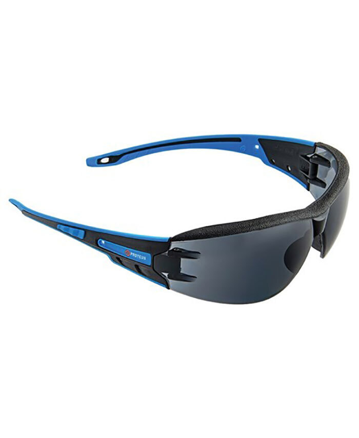 WORKWEAR, SAFETY & CORPORATE CLOTHING SPECIALISTS - PROTEUS 1 SAFETY GLASSES SMOKE LENS INTEGRATED BROW DUST GUARD