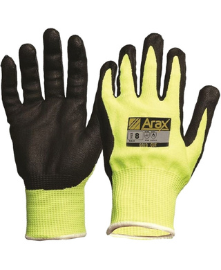 WORKWEAR, SAFETY & CORPORATE CLOTHING SPECIALISTS - Arax Gold, Nitrile Sand Dip On Hi-Vis Yellow Liner