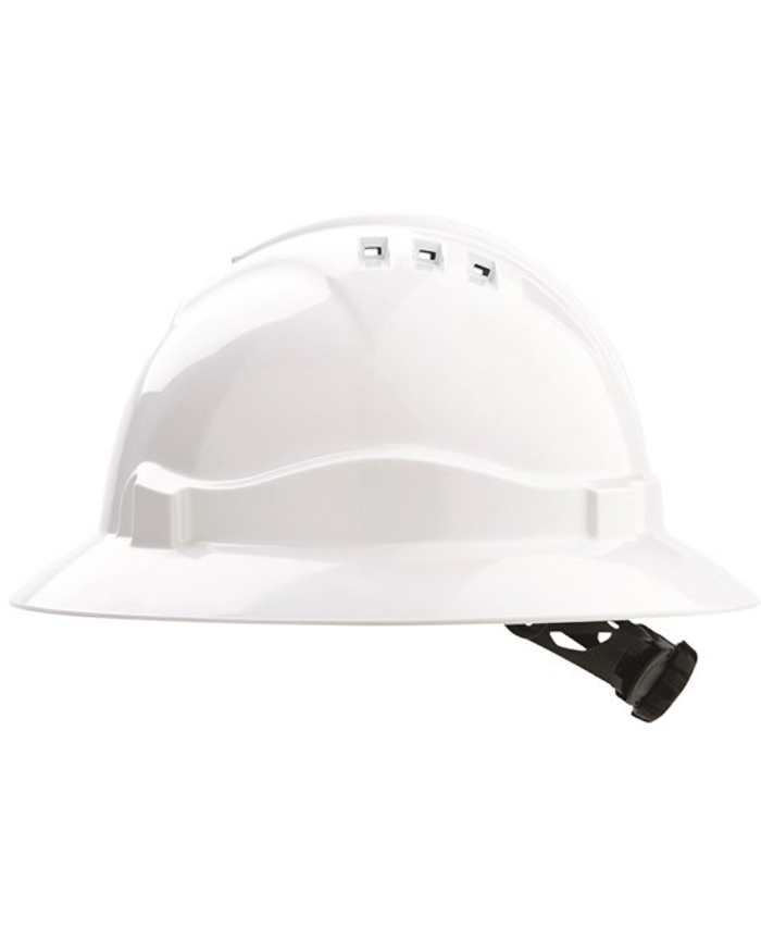 WORKWEAR, SAFETY & CORPORATE CLOTHING SPECIALISTS - V6 Hard Hat Vented Full Brim Ratchet Harness - White