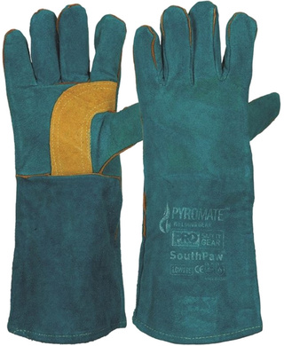 WORKWEAR, SAFETY & CORPORATE CLOTHING SPECIALISTS - Pyromate South Paw Left Hand Pair -Green & Gold Kevlar Glove Green (MOQ 6)