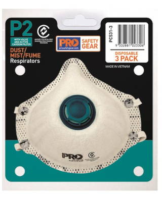 WORKWEAR, SAFETY & CORPORATE CLOTHING SPECIALISTS - Respirator P2, With Valve and Carbon Filter 3 Piece Blister Pack