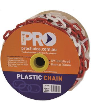 WORKWEAR, SAFETY & CORPORATE CLOTHING SPECIALISTS - PLASTIC SAFETY CHAIN RED/WHITE 8MM X 25M