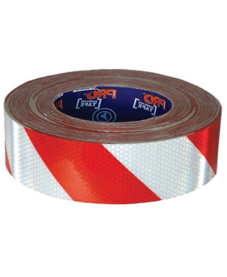 WORKWEAR, SAFETY & CORPORATE CLOTHING SPECIALISTS - Self Adhesive Reflective Hazard Tape Red & White. 50m x 50mm