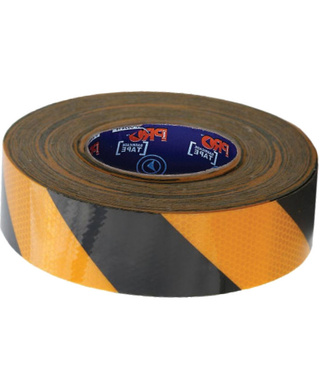 WORKWEAR, SAFETY & CORPORATE CLOTHING SPECIALISTS - Self Adhesive Reflective Hazard Tape Yellow & Black. 50m x 50mm