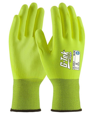 WORKWEAR, SAFETY & CORPORATE CLOTHING SPECIALISTS - G-Tek 13G Hi-Viz Yellow GP Palm Dip Glove (MOQ 12)
