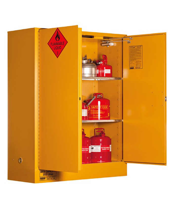 WORKWEAR, SAFETY & CORPORATE CLOTHING SPECIALISTS - Flammable Storage Cabinet 350L 2 Door, 3 Shelf
