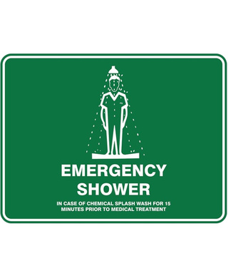 WORKWEAR, SAFETY & CORPORATE CLOTHING SPECIALISTS - Emergency Shower Sign 600mm x 450mm Metal