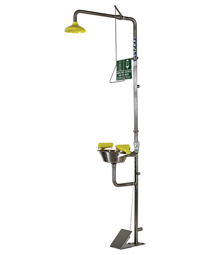 WORKWEAR, SAFETY & CORPORATE CLOTHING SPECIALISTS - Combination Shower With Triple Nozzle Eye & Face Wash With Bowl & Foot Treadle