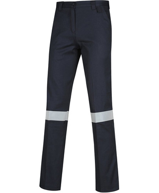 WORKWEAR, SAFETY & CORPORATE CLOTHING SPECIALISTS - PANT FLAREX NAVY LADIES 190GSM DRILL / FR TAPED MODACRYLIC