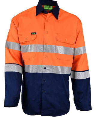 WORKWEAR, SAFETY & CORPORATE CLOTHING SPECIALISTS - DISCONTINUED - HI-VIS LIGHTWEIGHT LONG SLEEVE BIOMOTION TAPED SHIRT
