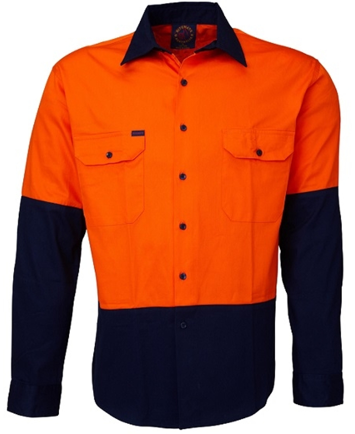 WORKWEAR, SAFETY & CORPORATE CLOTHING SPECIALISTS - Open Front 2 Tone Shirt - Long Sleeve