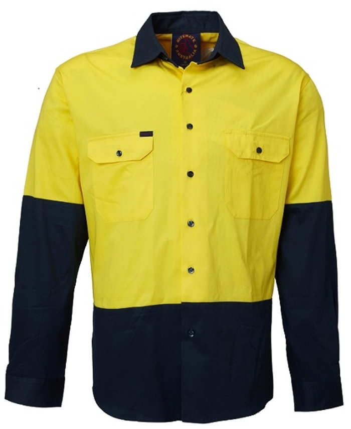 WORKWEAR, SAFETY & CORPORATE CLOTHING SPECIALISTS - Open Front 2 Tone Shirt - Long Sleeve
