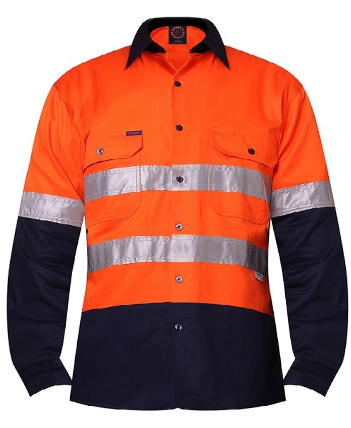 WORKWEAR, SAFETY & CORPORATE CLOTHING SPECIALISTS - 2 Tone Open Front L/S Shirt with 3M 8910 Reflective Tape