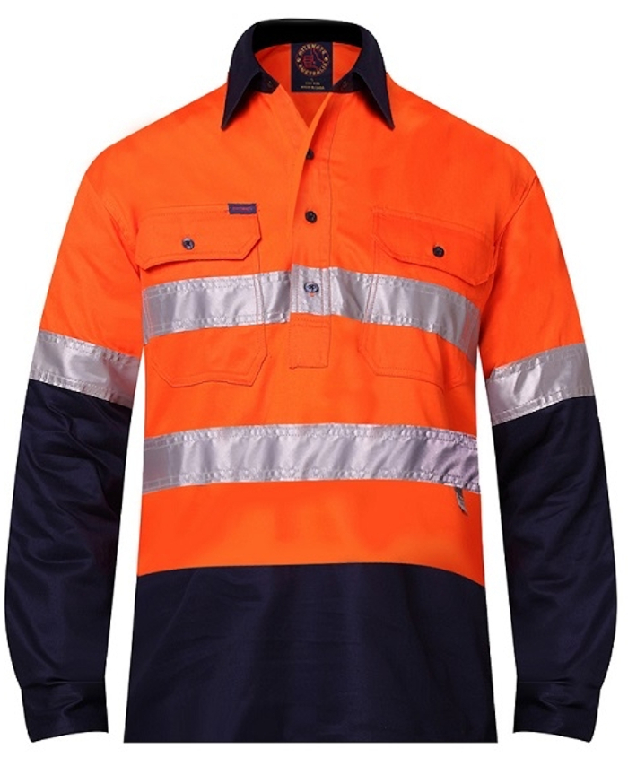 WORKWEAR, SAFETY & CORPORATE CLOTHING SPECIALISTS - 2 Tone Closed Front L/S Shirt with 3M 8910 Reflective Tape