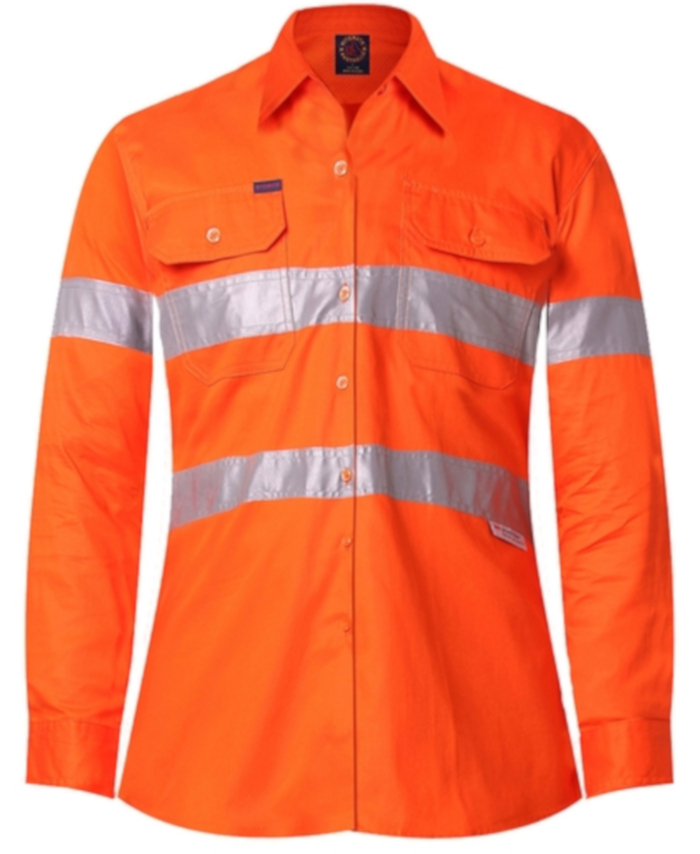 WORKWEAR, SAFETY & CORPORATE CLOTHING SPECIALISTS - Ladies Vented Light Weight Open Front L/S Shirt with 3M 8910 Reflective Tape