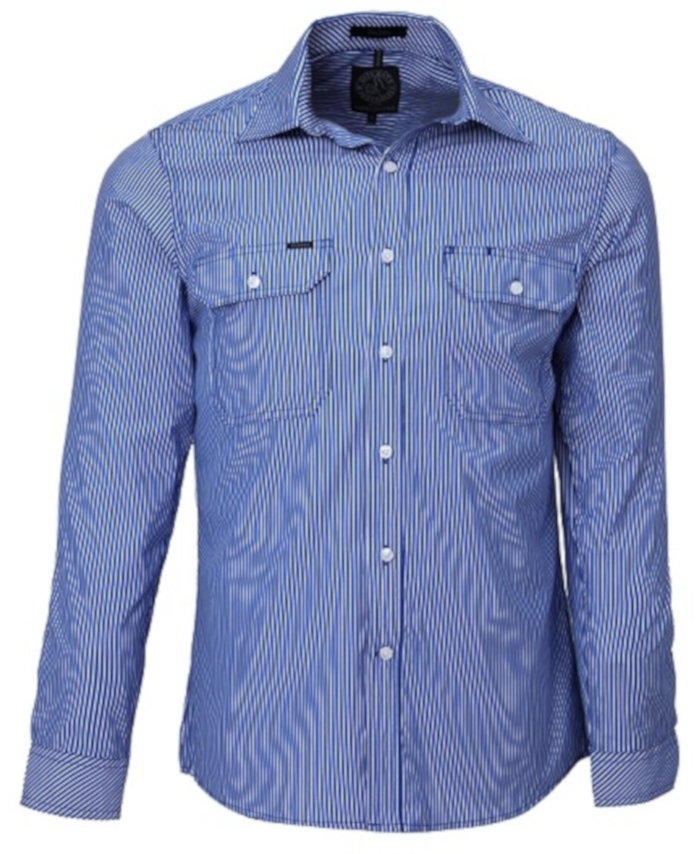 WORKWEAR, SAFETY & CORPORATE CLOTHING SPECIALISTS - Pilbara Men's Long Sleeve Shirt - Double Pockets - Small Stripe