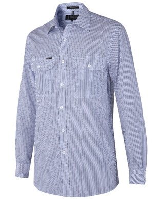 WORKWEAR, SAFETY & CORPORATE CLOTHING SPECIALISTS - Pilbara Mens Y/D Stripe, Dual Pocket, L/S Shirt