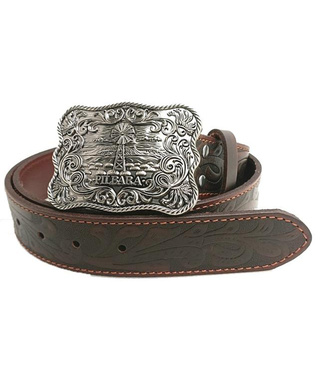 WORKWEAR, SAFETY & CORPORATE CLOTHING SPECIALISTS - Pilbara Western Rodeo Buckle Tooled Leather Belt