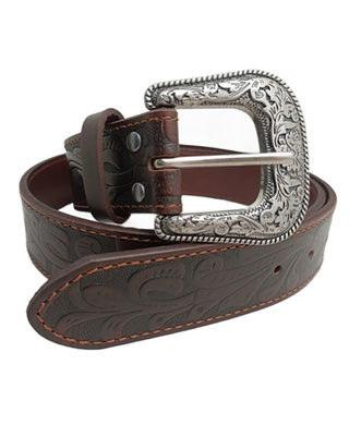 WORKWEAR, SAFETY & CORPORATE CLOTHING SPECIALISTS - Pilbara Western Children's Dress Buckle Tooled Leather Belt