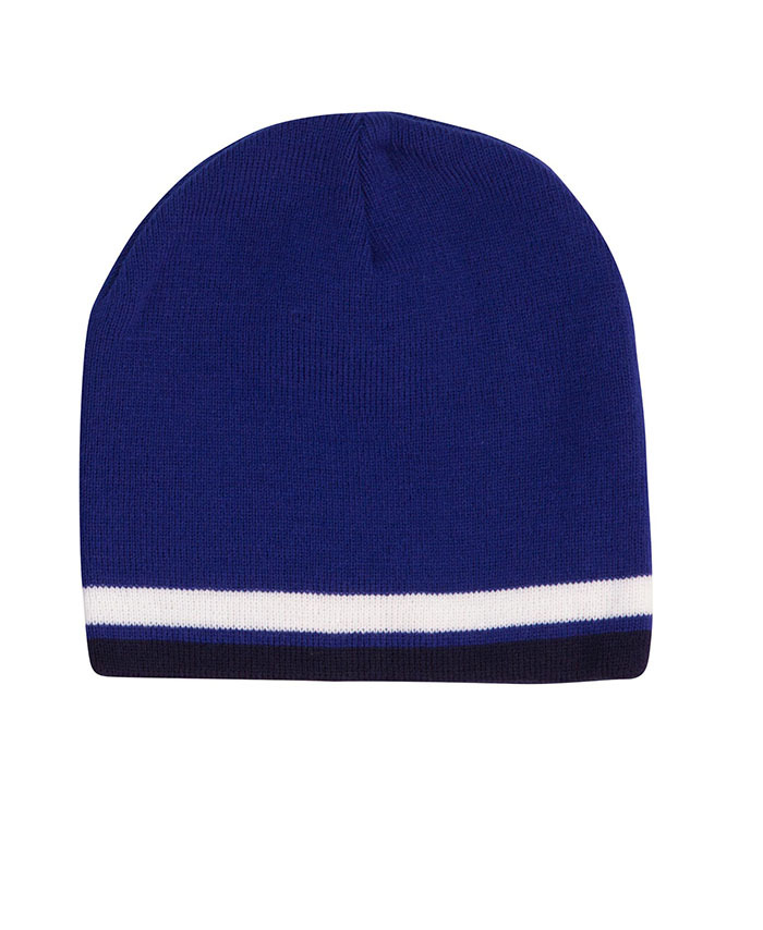 WORKWEAR, SAFETY & CORPORATE CLOTHING SPECIALISTS - Knitted 100% acrylic contrast stripes beanie